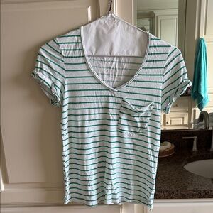 T.La White and Green Striped Short Sleeve Tee